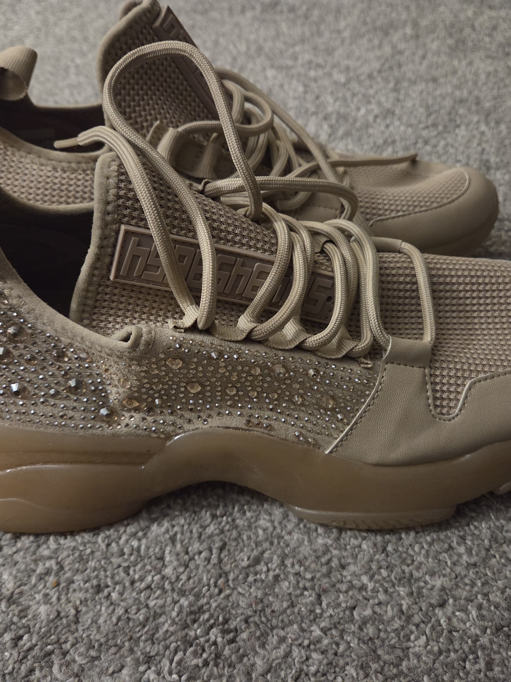 Steve Madden Taupe Rhinestone Lace-Up Sneakers